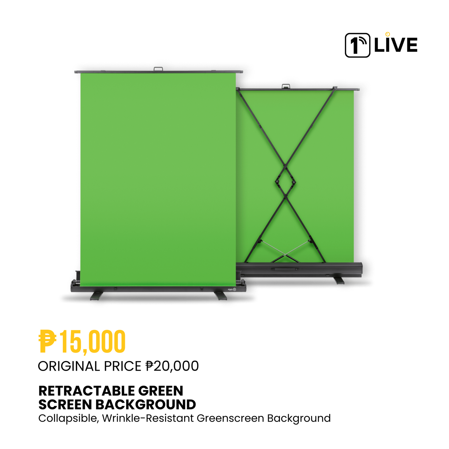 1Live Retractable Premium Green Screen Background